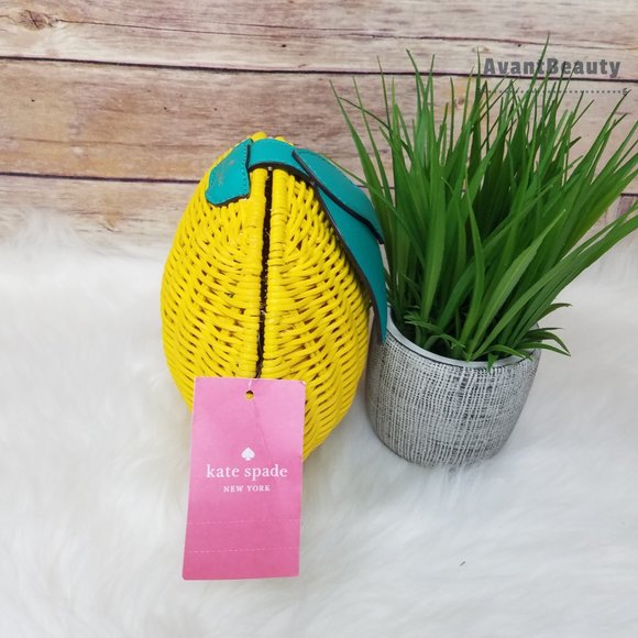 Kate Spade Lemon Zest Wicker Crossbody Yellow New - Picture 8 of 12